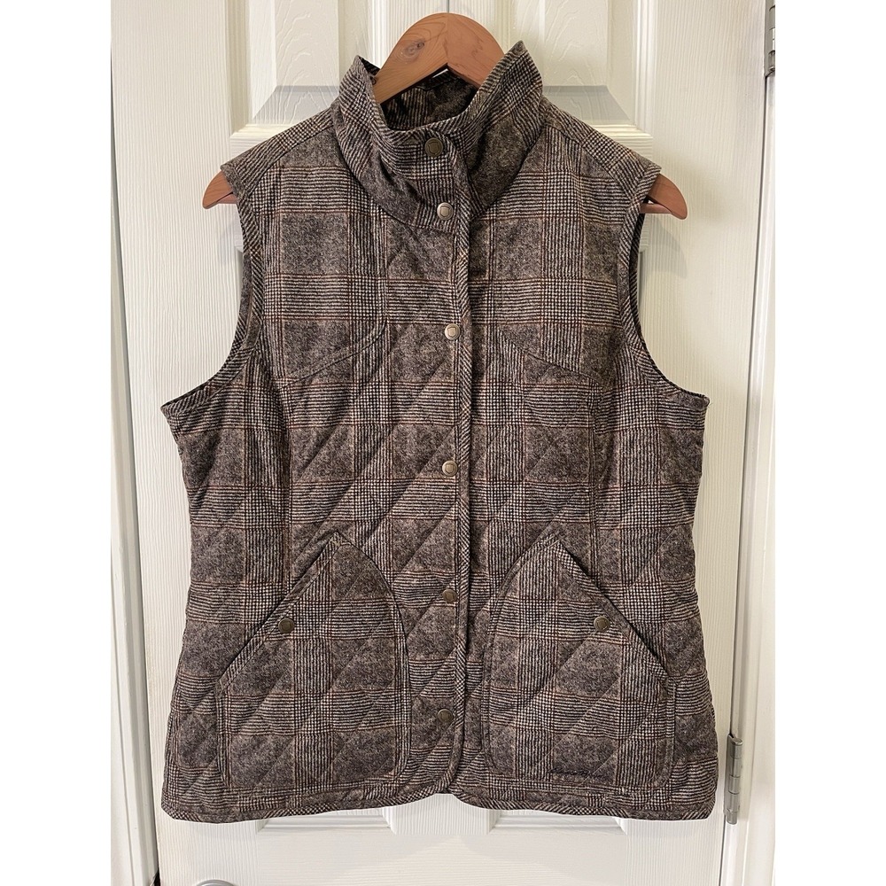 Eddie Bauer Sport Shop‎ Women's Quilted Plaid Vest Size LT Snap Front Collared